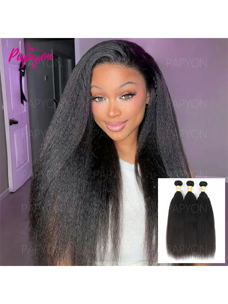 Kinky Straight Menselijk Haar Bundels 28 30 32 Inch Yaki Straight Raw Hair Bundels Natuurlijk Haar Weefsel 100% Human Hair Extensions - afbeelding 2