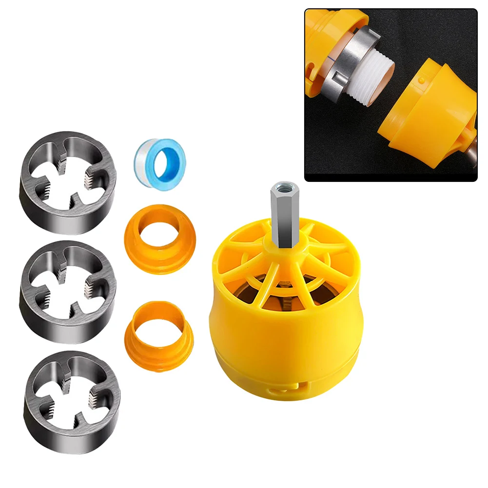 PVC Pipe Threader Kit With 1/2In 3/4 In 1 Inch Dies Pipe Threader Pipe Round Die Electric Drill Water Pipe Threading Device