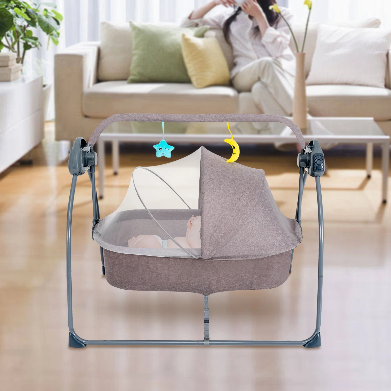 Electric Baby Swing, Bluetooth Music, Adjustable Vibration, Foldable for Easy Storage & Travel