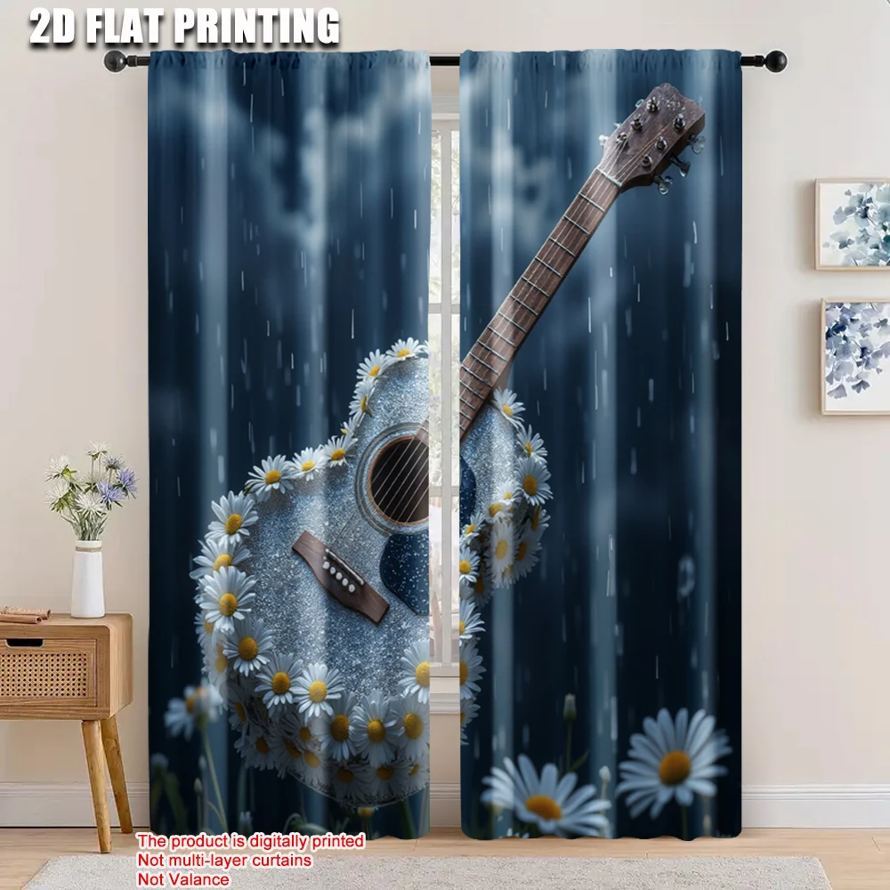 

2pcs, 2D flat printing Party Curtains Guitar in the Rain Versatile Polyester,Without Electricity summer party decorations