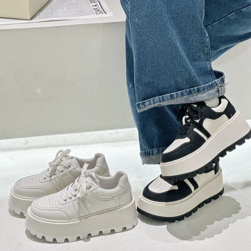 Fujin 6cm Genuine Leather Women Platform Wedge Women Vulcanized Fashion Spring Autumn Casual Breathable Chunky Sneakers Shoes