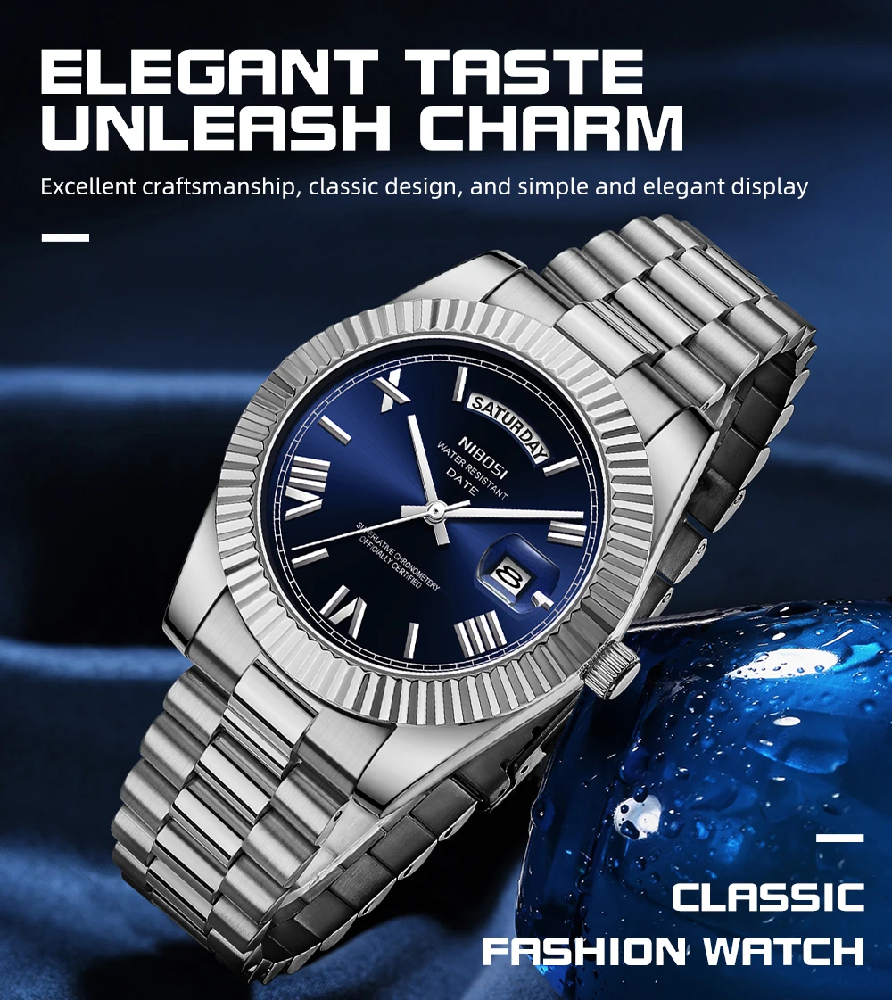 NIBOSI Orologio Da Uomo Quarzo Analogico Impermeabile - Acciaio Inox, Data, Design Classico Business Casual Con Cassa 42mm - copertina
