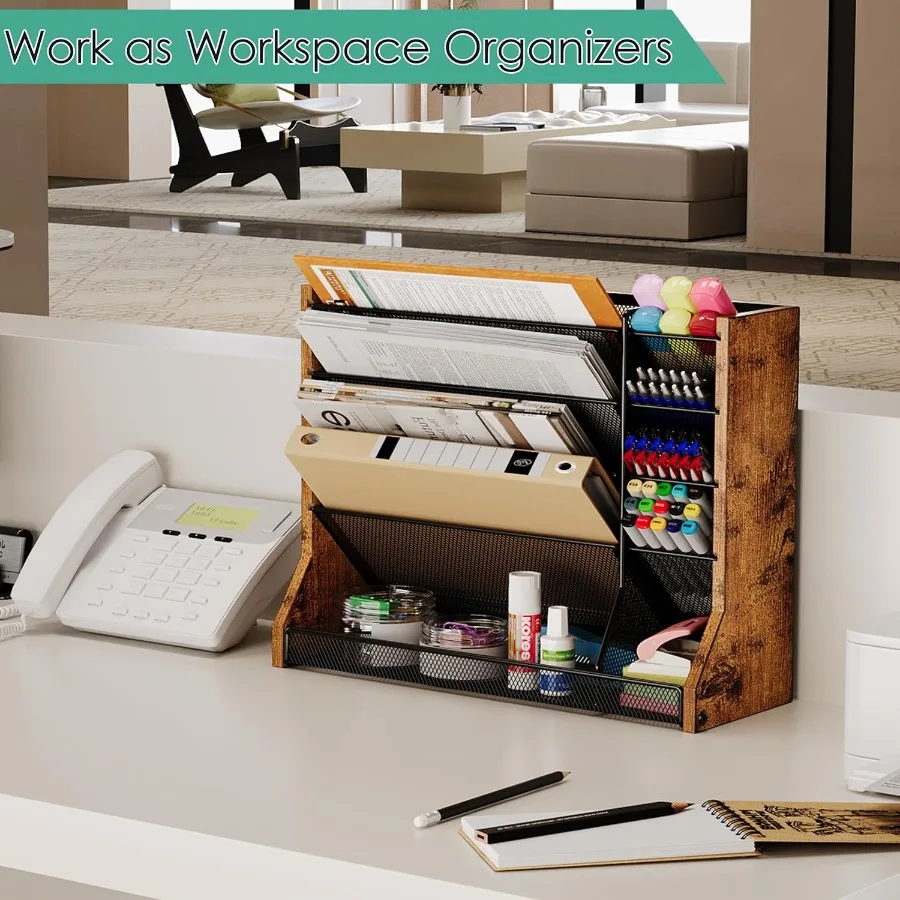 منظم ملفات مكتب الحائط 5 طبقات منظم ملفات معلق من خشب الحديد مع صينية على شكل حرف R للاستخدام المكتبي والمنزلي 4 ميزات قابلة للسحب #6