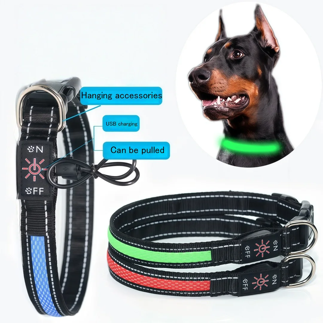 

LED Glowing Dog Collar Adjustable Flashing USB Charging Luminous Collar Night Light Harness For Big Medium Small Dogs Pet Items