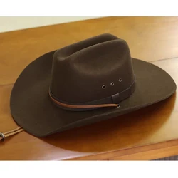 100% Wool Women Men Retro Felt Hats,Wide Brim Western Cowboy Cowgirl Hat Dress Up American Style Knight Cap With Wind Lanyard