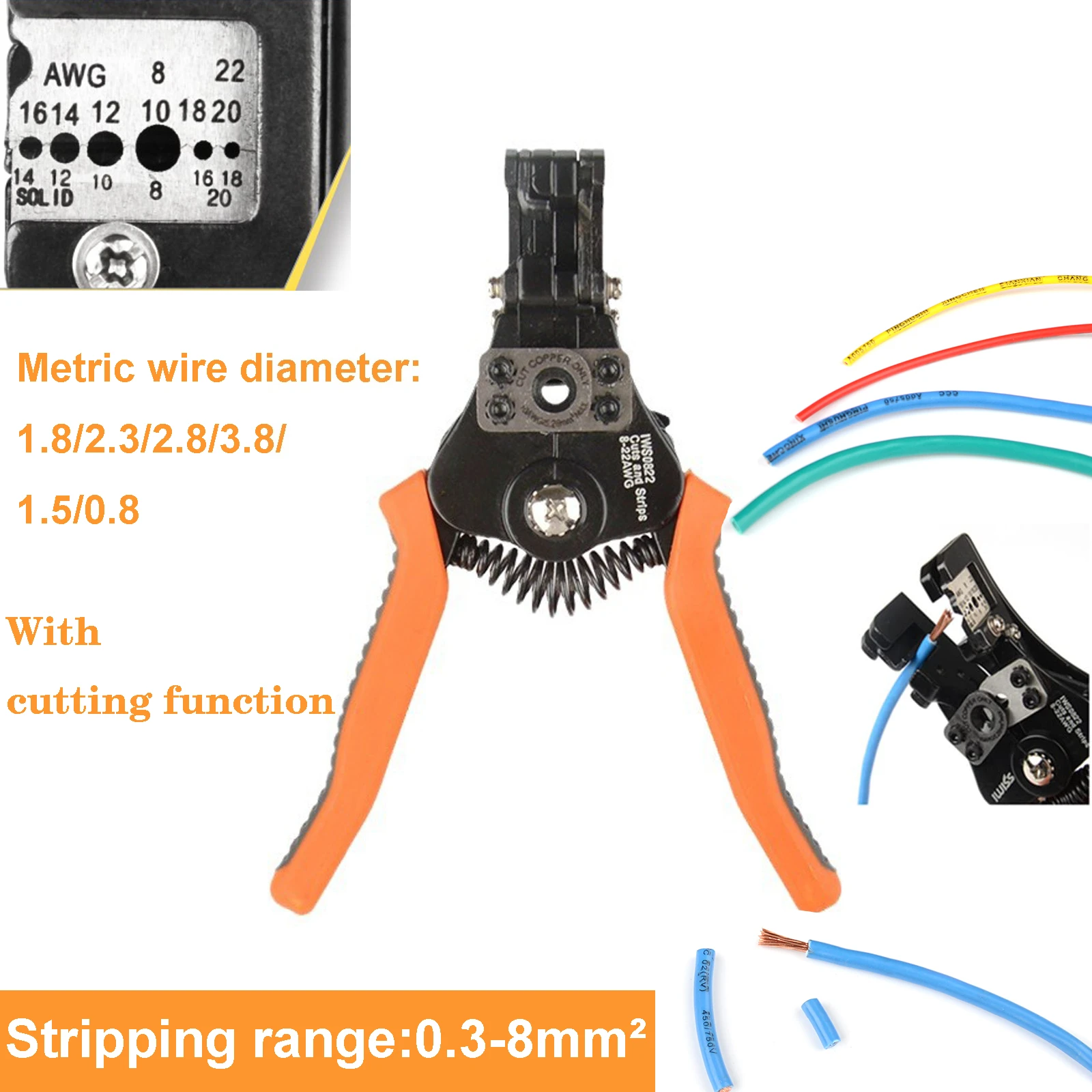 

Wire Cutter/Stripper Heavy Duty Automatic Stripping Pliers Tool for 8-22 AWG Multi-function Electrician Wire Cable Cutter Tool