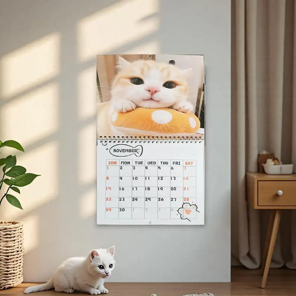 Calendrier mural chat 2026 12 mois, thème café, chats amusants, Design, planificateur d'agenda familial, suspendu, décor de maison, de bureau, de chambre à coucher