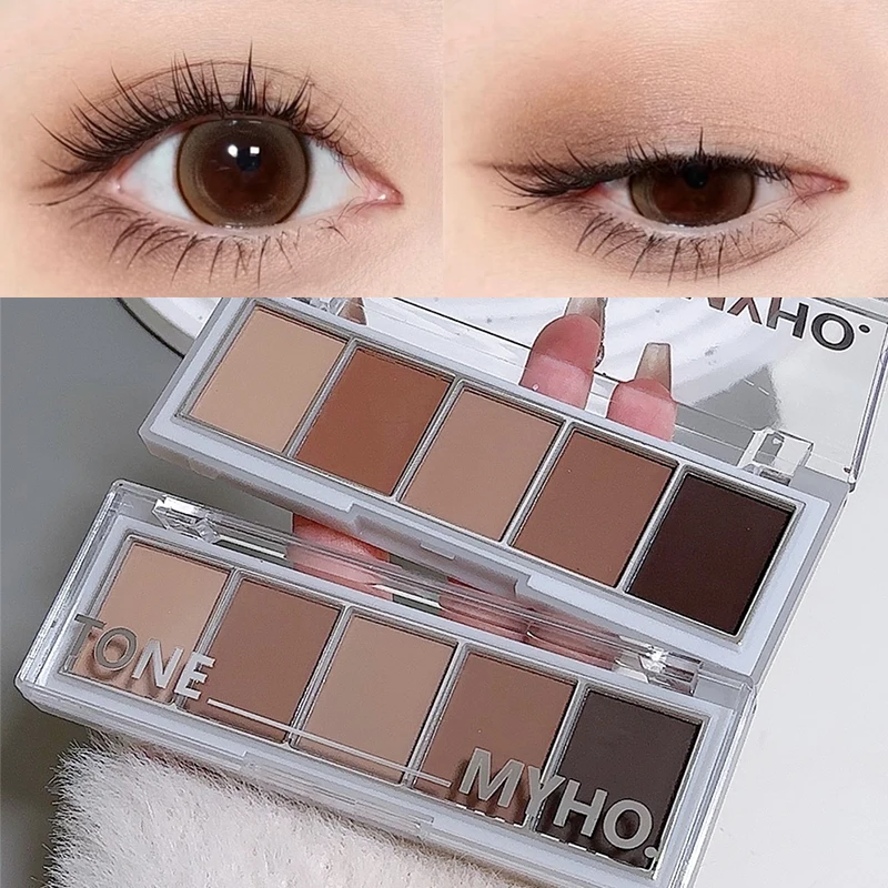 MYHO الكورية خمسة ألوان عينيه لوحة كاملة ماتي براون الوجه كونتور ظلال العيون المحمولة ماكياج العين الصباغ علبة ظلال العيون