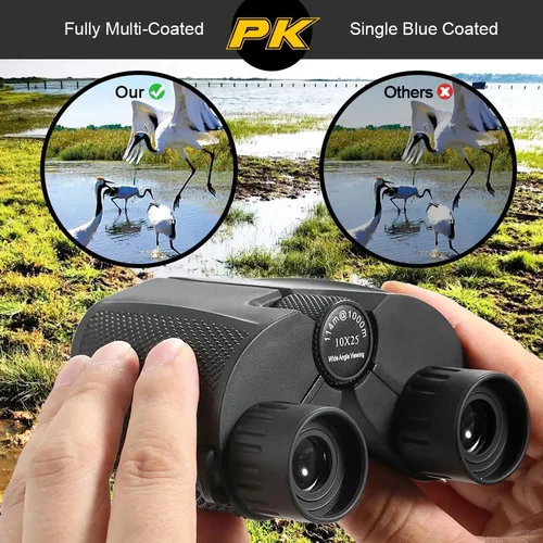 Imagen 2 del producto Binoculares 10X25 HD Mini telescopio portátil BAK4 FMC telescopio recubierto observación de aves al aire libre caza viaje Camping juego de pelota