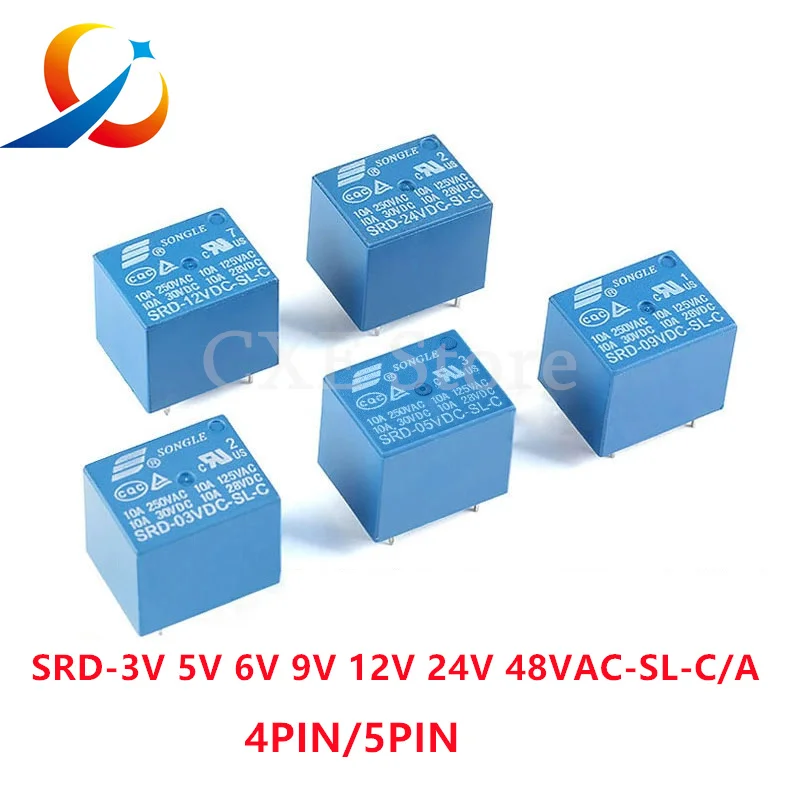 

10pcs Relay SRD-05VDC-SL-C SRD-24VDC-SL-C SRD-12VDC-SL-C SRD-12VDC-SL-A 3V 5V 12V 24V 48V 10A 250VAC 5PIN 4PIN Relays Relais