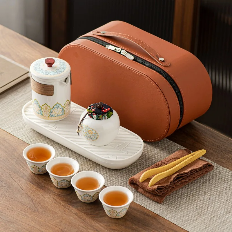 

Outdoor Travel Tea Set, Household One Pot, Four Cups, Portable Storage Bag, Ceramic Quick Guest Cup, Tea Pot, Teacup