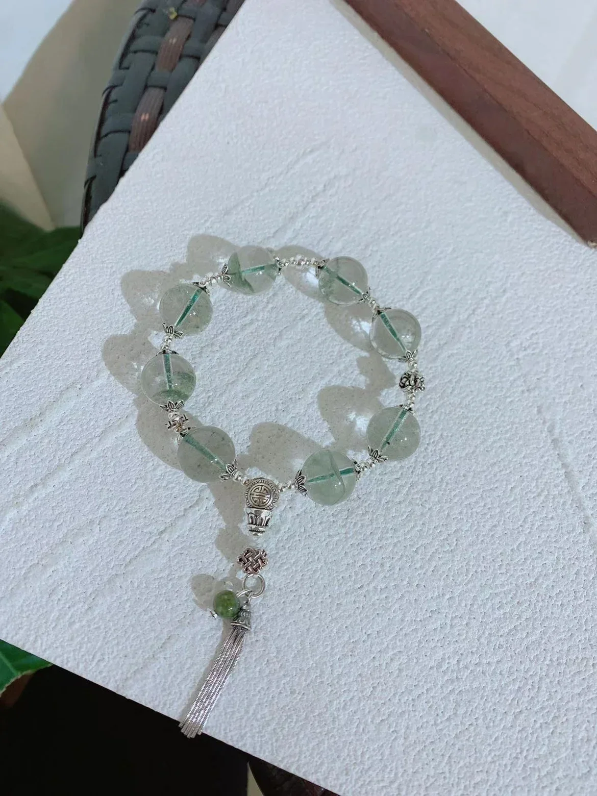 Natural Crystal Green Ghost Strawberry Crystal Antique Hand Twisted Tassel Simple Best Friend Incense Ashes Glaze Hand String