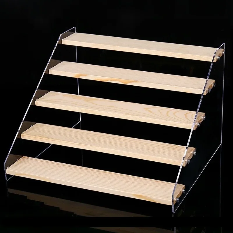 2/3/4/5/6/7 Layer Clear Acrylic Wooden Storage Rack Ladder Dessert Cake Display Rack Jewelry Display Stand Makeup Organizer