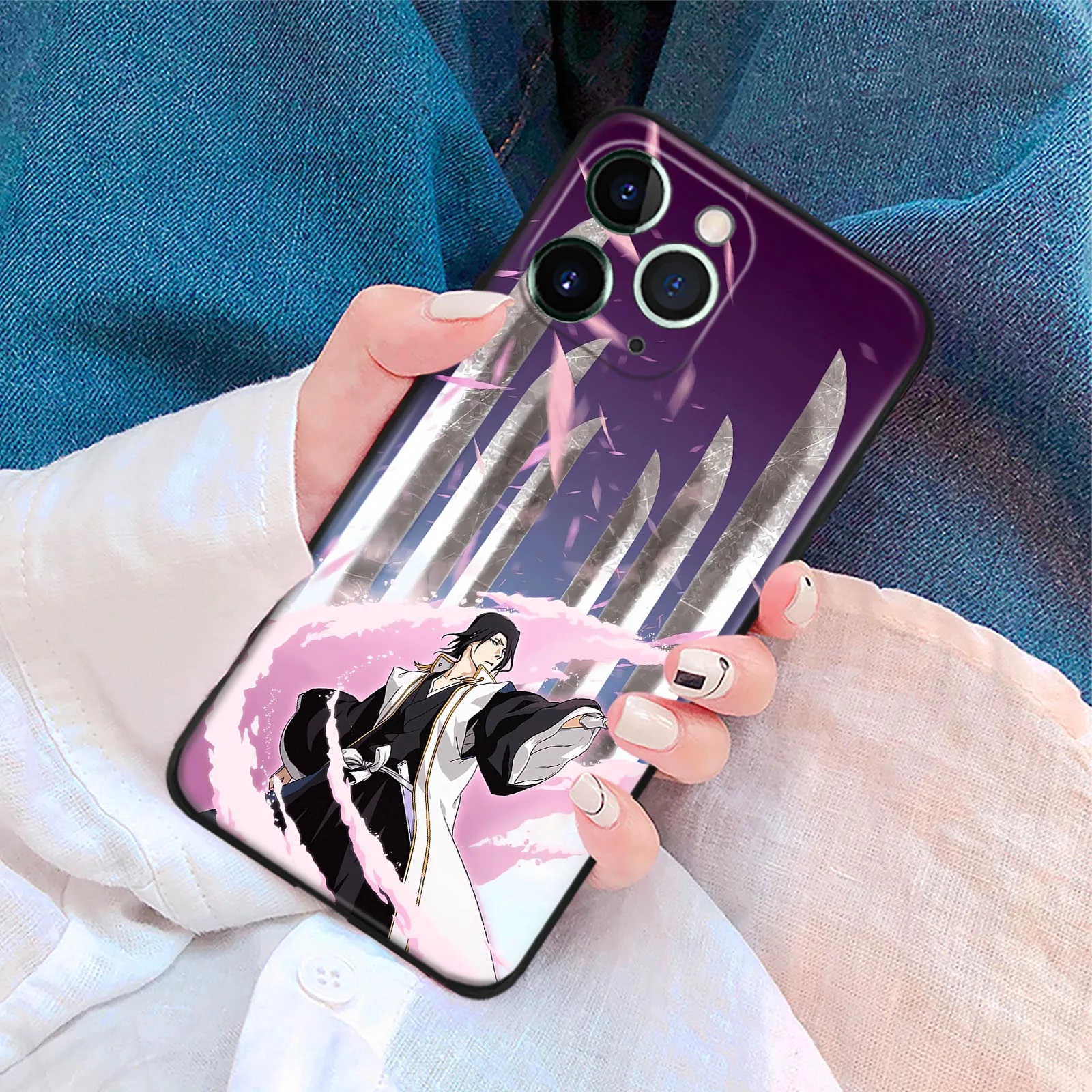 Byakuya Kuchiki Anime TPU Tempered Glass Manga Phone Case For iPhone 15, 14, 11 Pro Max, 7, 8, 15 Plus, 12, 13 Mini, Xr, Xs