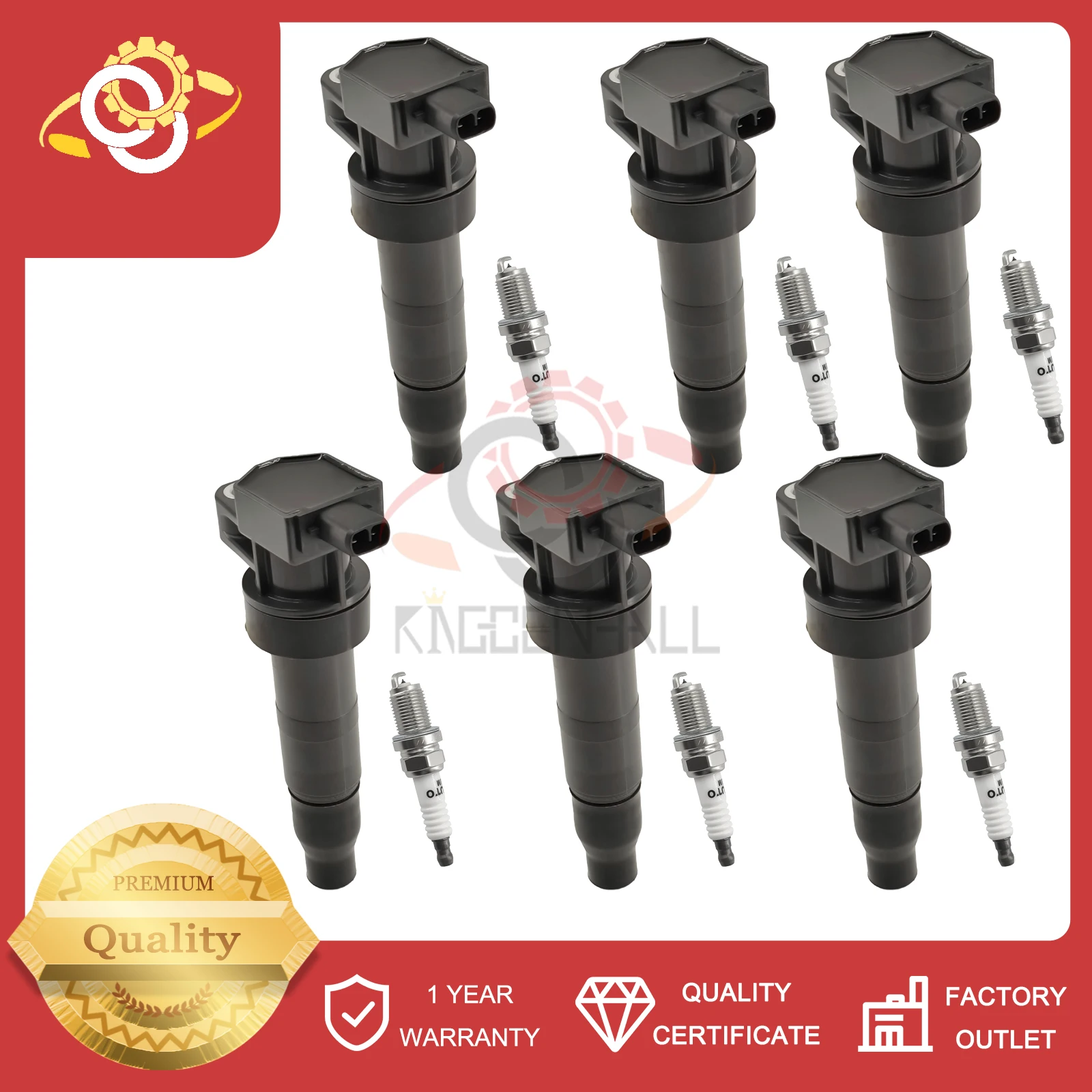 

Premium 6PCS Coil Pack & Spark Plugs 27301-3C000 BKR6EIX-11 Compatible With Kia Sedona Sorento Hyundai Azera 3.3L 3.8L Tune Up