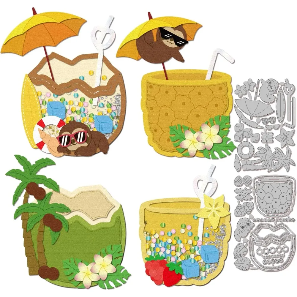 Schneideformen aus Kohlenstoffstahl mit Strand- und Kokosnussgetränk-Motiv für DIY-Scrapbooking, Fotoalben, dekorative Prägung, Papierkarten