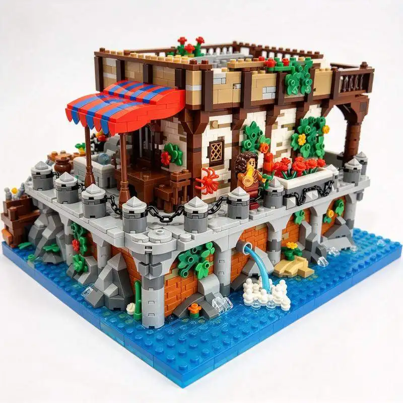 8993PCS Waterfront Shipyard Building Blocks Harbor Town Street View Architecture Model Custom Puzzle DIY Creative Display Gift
