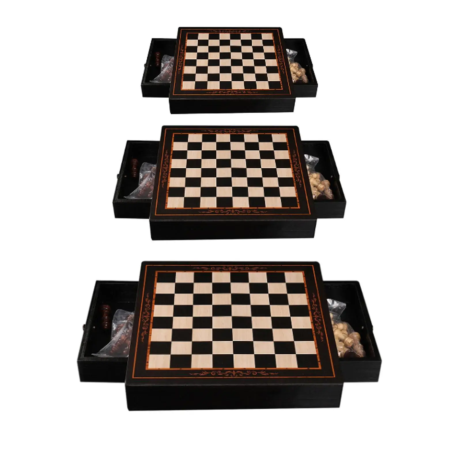 Set di giochi di scacchi e dama in legno, 2 regine extra, regalo di compleanno con cassetti portaoggetti per adulti, famiglia, campeggio, amanti degli scacchi, bambini