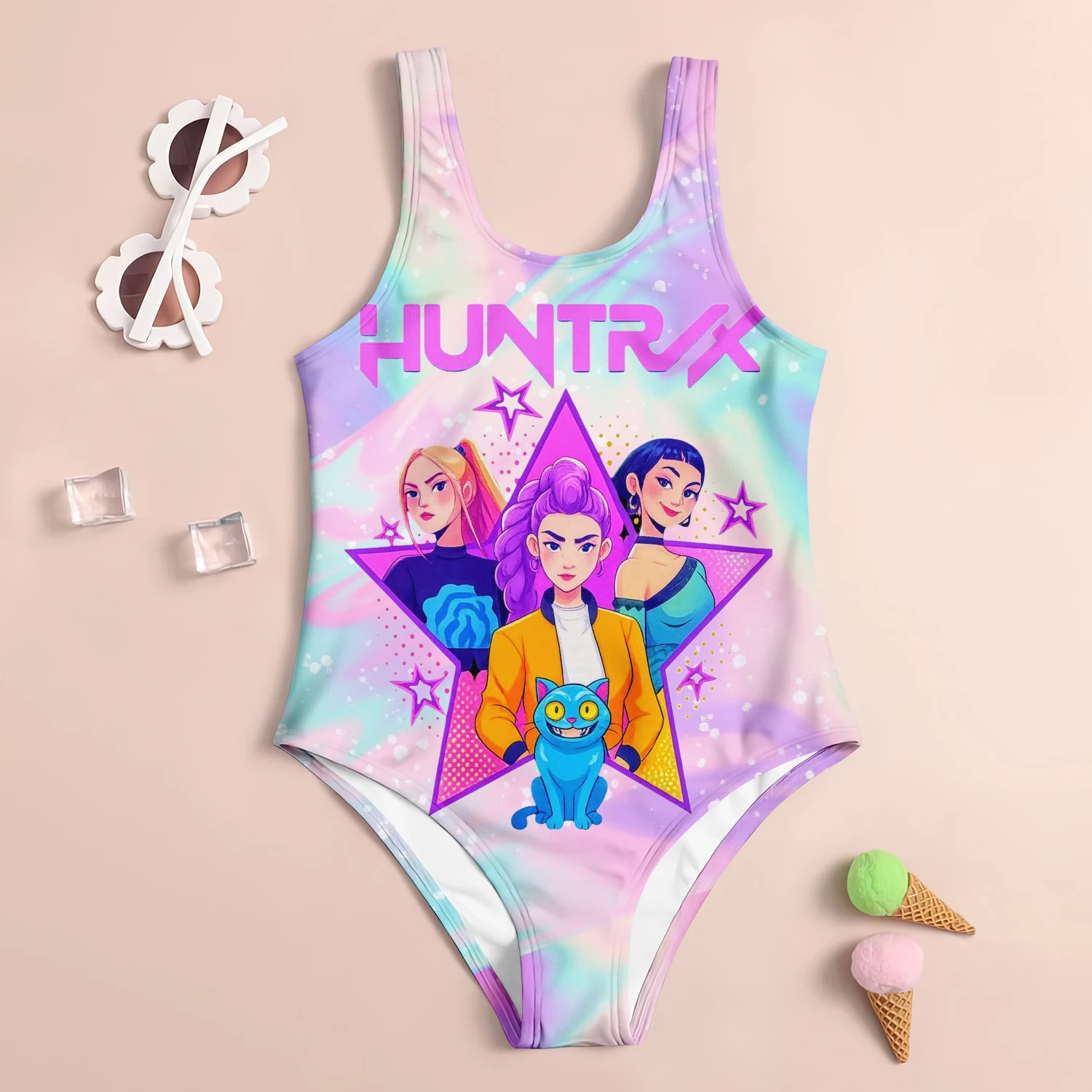 MINISO جديد Huntrix Kpop شيطان هنتر الكبار الاطفال الصيف الملبس ملابس السباحة الفتيات النساء قطعة واحدة 3dPrint الشاطئ موضة 25-26 الملابس