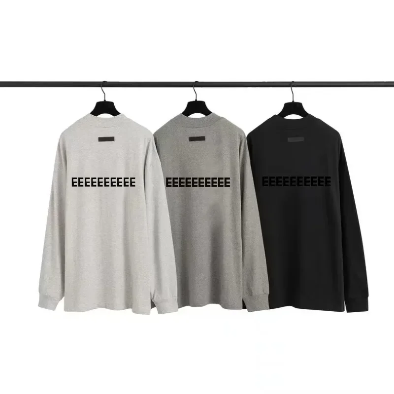 Top Quality Season 8 Men's Long Sleeved T-shirts Chest Two Rows Flocked Letter Logo Tops Luxury Design Men's Oversized T-shirts