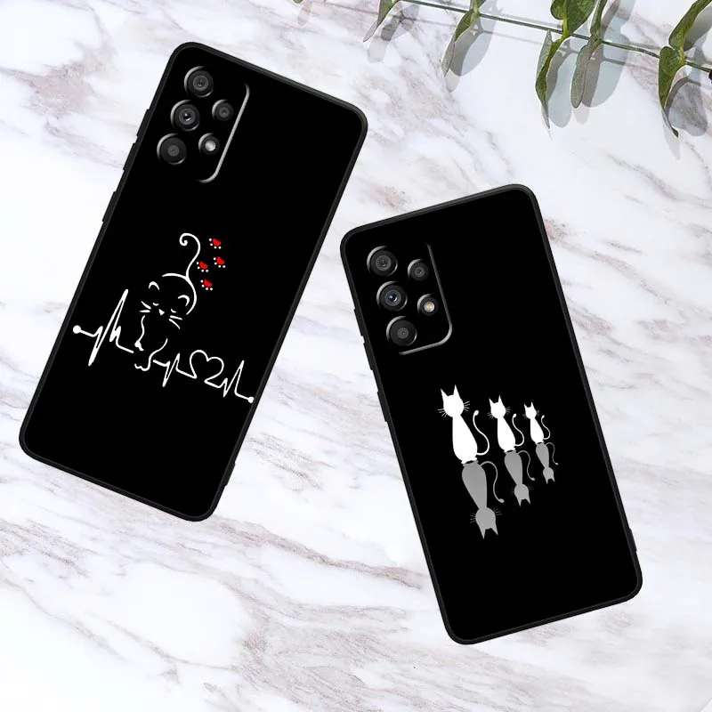Funda artística de gato de Anime oscuro para Samsung A73 A72 A71 A55 A54 A53 A52 A51 A13 A22 A16 A15 A12 A14 A26 A07 5G negro