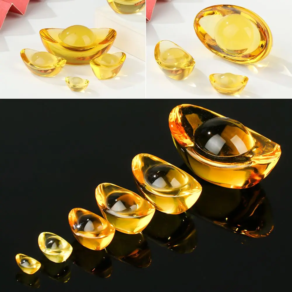 5pcs Decor Supplies Wedding Decor Living Room Fortune Gold Ingots Crystal Ingot Ornament Home Decoration Glass Ornament