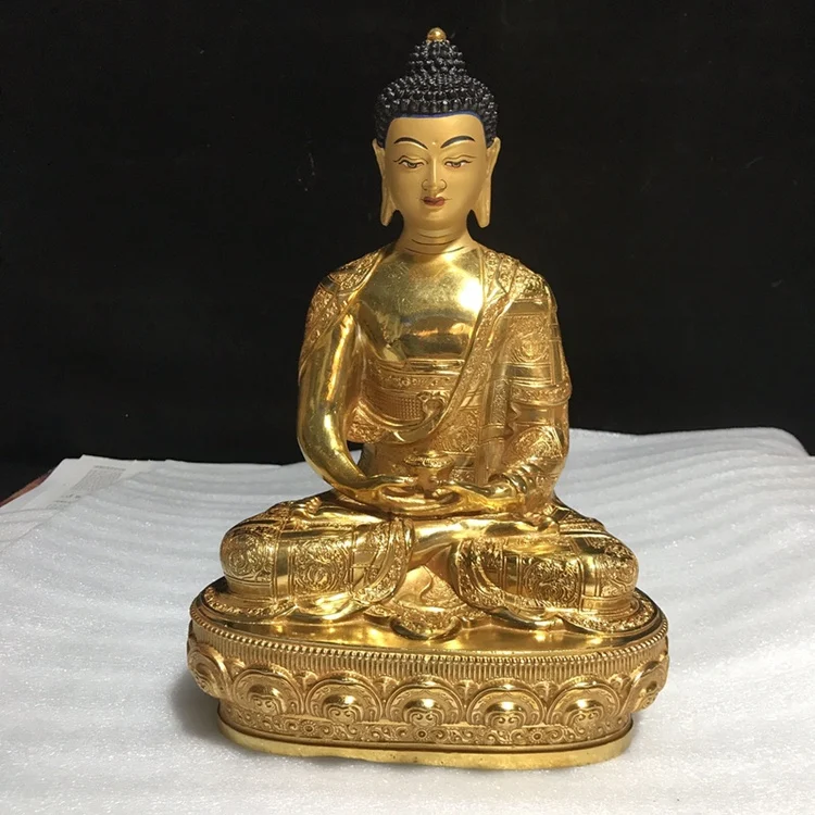 10 inch Xizang Crafts Tibetan Tantric Pure Copper Gilded Medicine Master Buddha Amitabha Buddha Sakyamuni Buddha