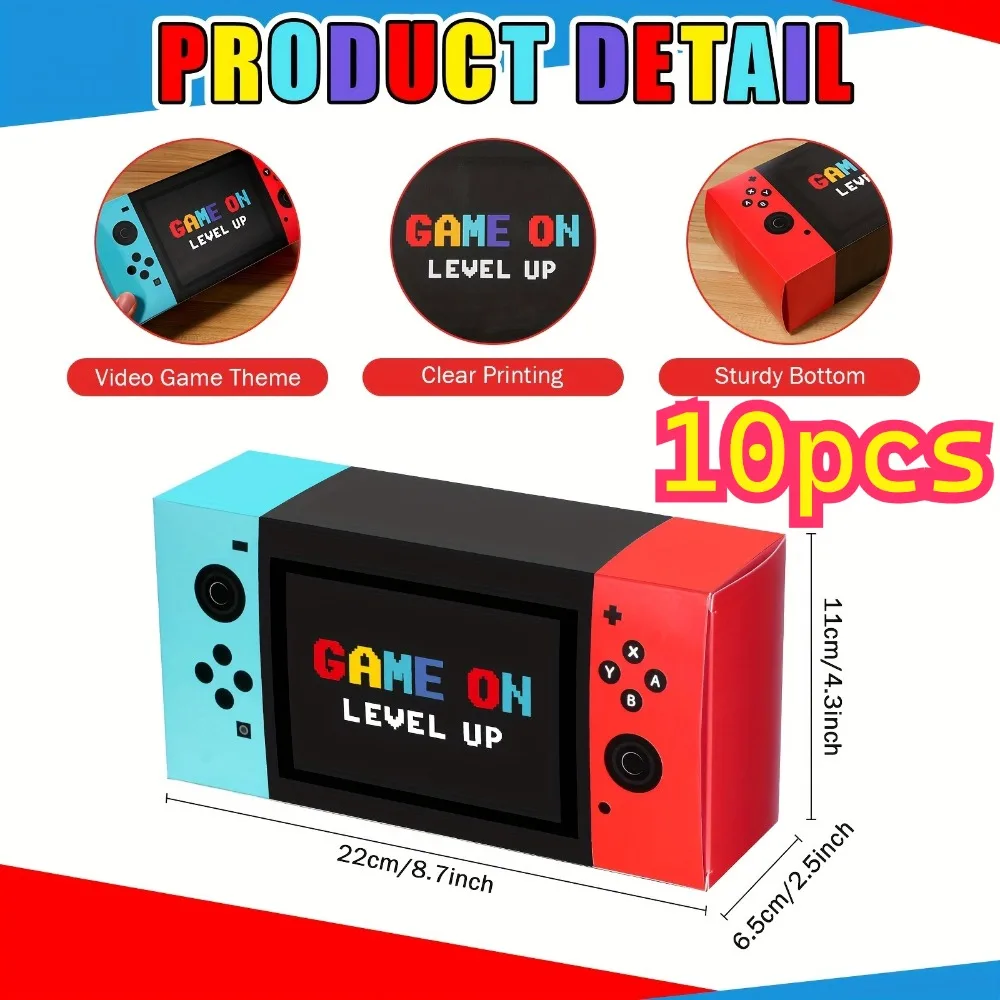 Een set van 10 cadeaupapierdecoraties met een gamethema, cadeaudoosjes voor videogame-verjaardagsfeestjes, game-feestdecoraties voor feesten en gameavonden, Kerstmis, Halloween