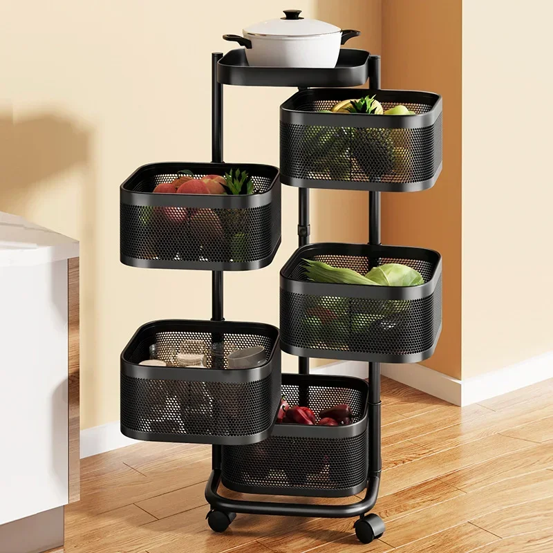 Square Kitchen Vegetable Storage Rack Home Rotating Free Installation Fruit Basket Floor Multi-layer