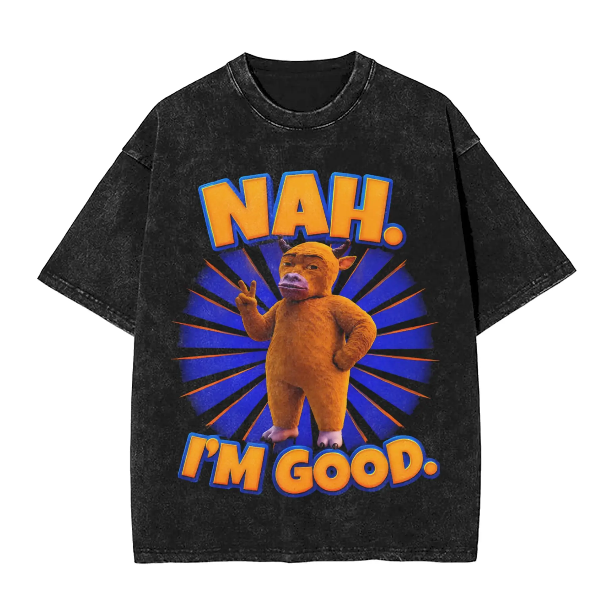 Washed T Shirts Niu Lai Funny Chinese Cow Meme Hip Hop Cool T-Shirts Oversize  Streetwear Short Sleeve Tops Tees for Men Women