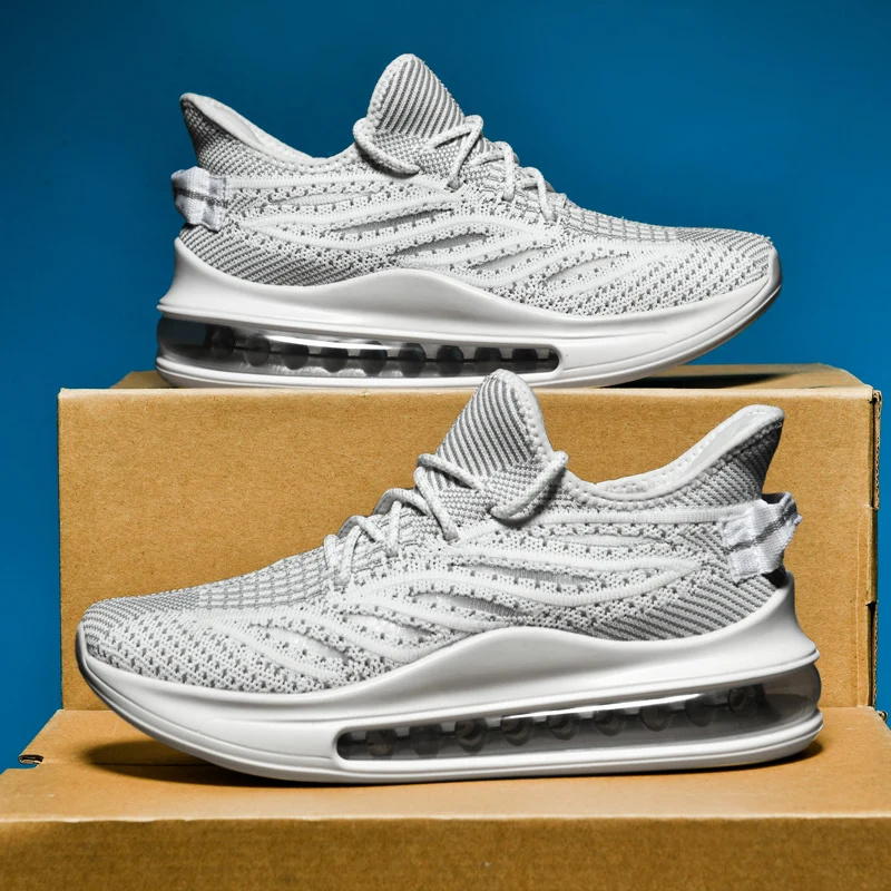 أحذية رياضية وترفيهية، أحذية رجالية، أحذية ماراثون كبيرة الحجم مبطنة بالهواء، مطاط منسوج لجميع المواسم، مقاومة للاهتراء، مضادة