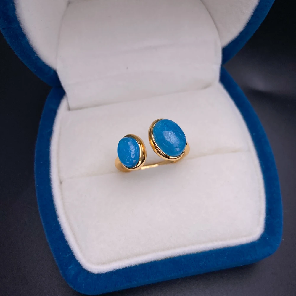 Trendy Natural Malachite Rings Sterling 925 Silver 18K Yellow Gold Lapis Moss Agate Kyanite Amazonite for Women Party Jewelry - view 3