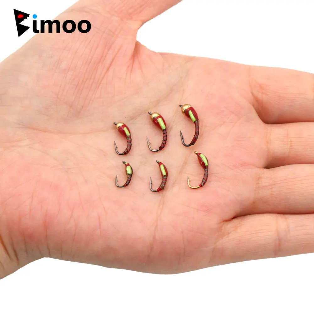 6PCS #10 #12 #14 #16 Peacock Herl Ribbed Red Color Rasin Coated Body Blue Flash Back Yellow Cheek Buzzers Nymph Fishing Flies