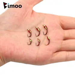 6PCS #10 #12 #14 #16 Peacock Herl Ribbed Red Color Rasin Coated Body Blue Flash Back Yellow Cheek Buzzers Nymph Fishing Flies