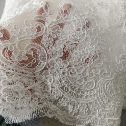 Wholesale Light Ivory Bride Embroidered Fabric Strong Cording French Lace Cord Lace Sequins 125CM Wide Super Luxury Chic Fabrics
