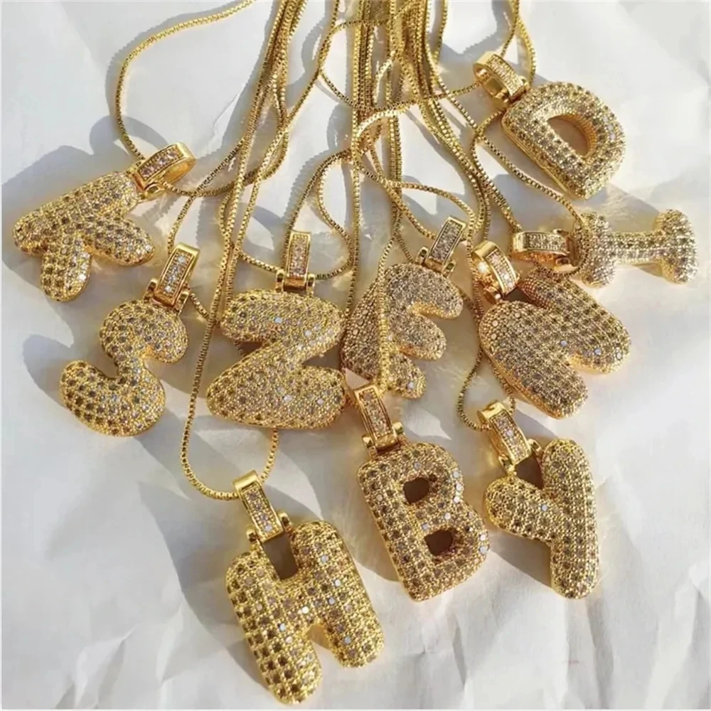 

Fashion 26 Letters Pendant Necklace Women Personalized Custom Name A~Z Alphabets Necklace For Men Zircon Initials Charm Jewelry