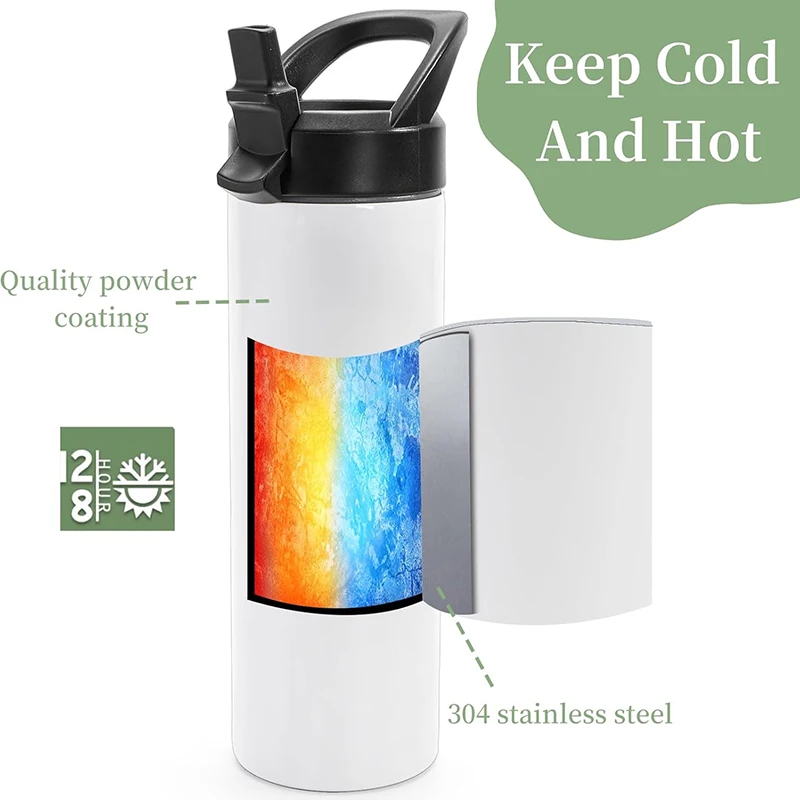 20oz Sublimation Blank Thermos Bottle Stainless Steel Insulated Cup Double Wall Vacuum Straight Tumbler Mug Handle Straw Cup