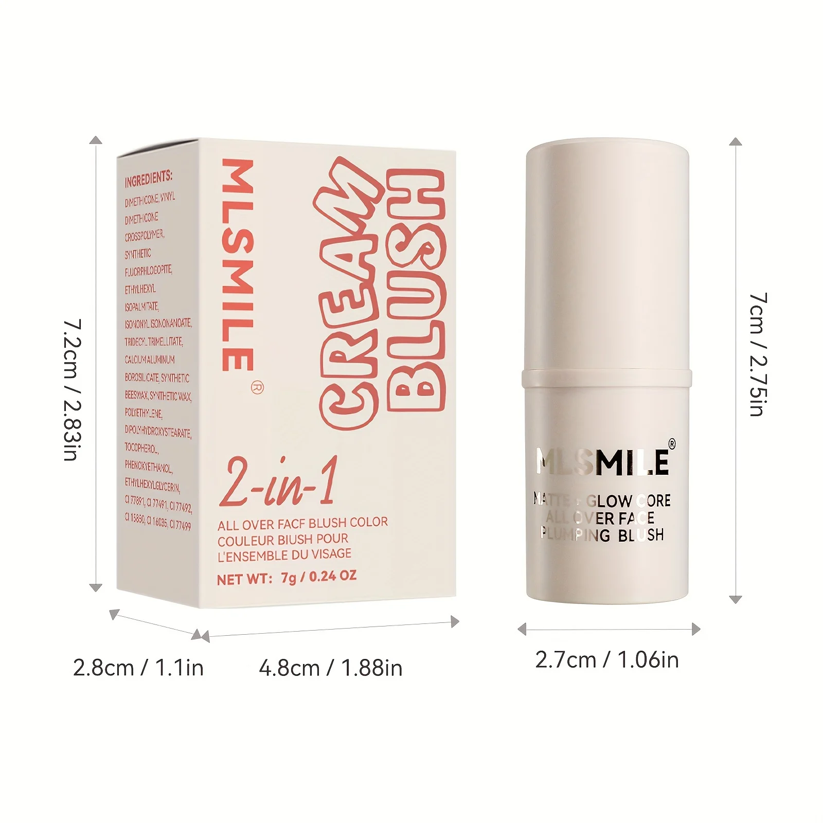 Double Shade Cream Blush Stick, 2 em 1, impermeável, duradouro, fácil de aplicar, Soft Glow Core