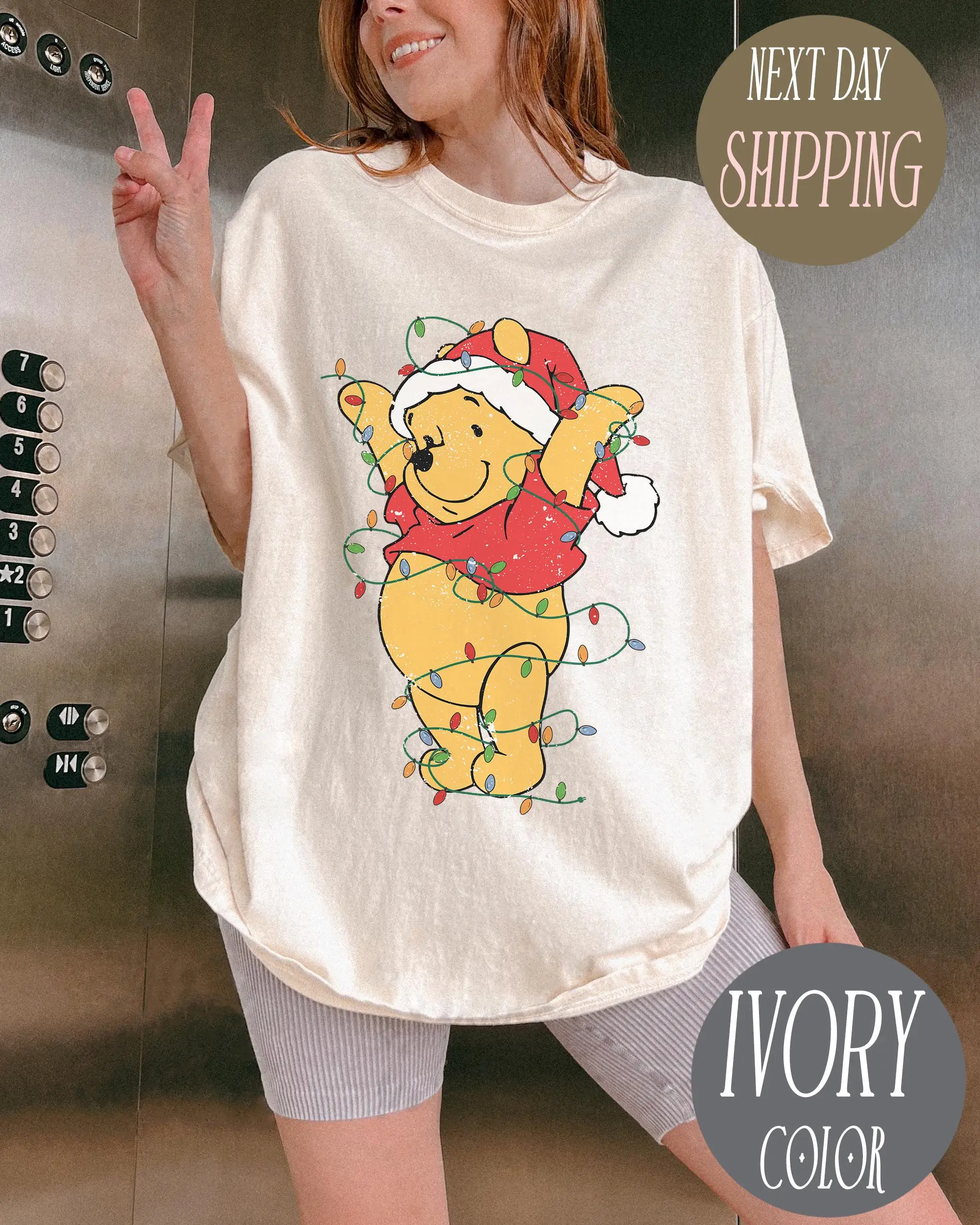 

Рубашка с рождественскими огнями Винни Пуха в стиле ретро, Рождественская рубашка с Пухом, Рождественская рубашка для всей семьи Диснея, Одинаковые рождественские огни Пуха