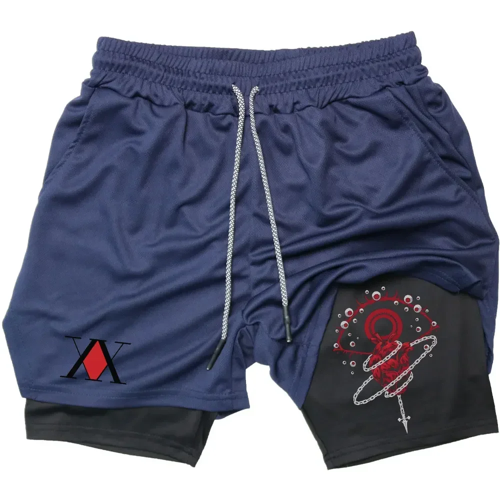 Anime Hunter X Hunter Performance-Shorts für Herren, 2-in-1-Lauf-Kompressionsshorts, Training, Sport, Gym, schnell trocknende Shorts mit Taschen – Detail 6