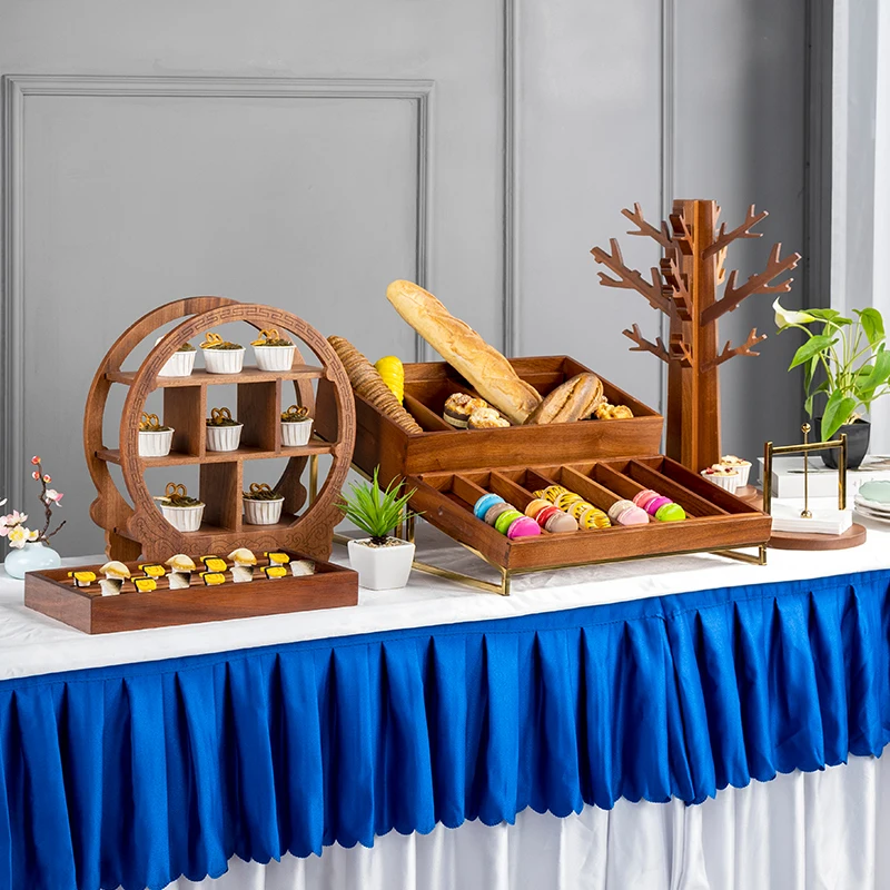 

Buffet coffee break table wooden shelf cold meal snack tray dessert table Chinese bread frame combination display rack