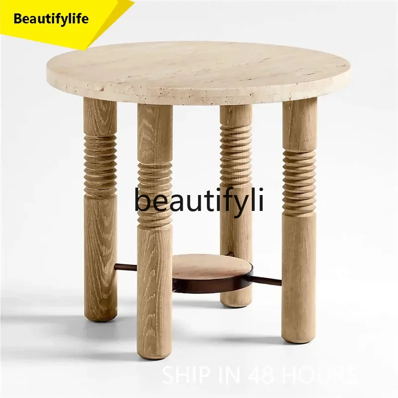 

smt1 Cream wind tunnel stone edge few light luxury high-end sofa creative corner few solid wood coffee table medieval