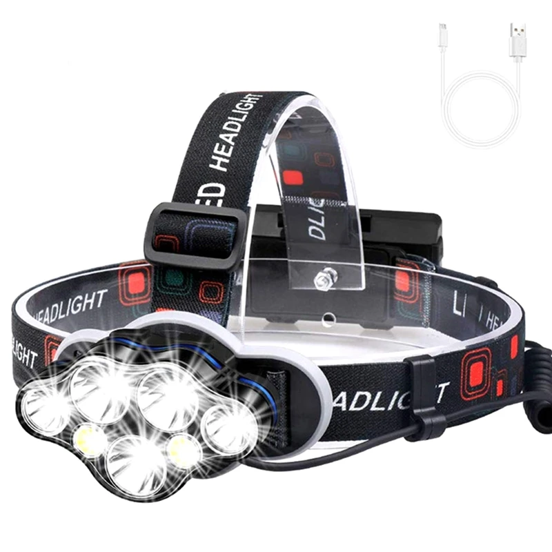 Promotion! Rechargeable Head Light Lamp, 1800Mah 10W High-Power 7LED Searchlight, IPX5 Waterproof For Running/Fishing/Outdoor