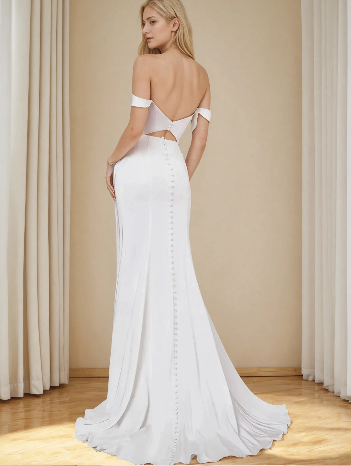 A Line Simple Beach Wedding Dresses Off Shoulder Reception Wedding Dress Cap Sleeve Floor Length Ruched 2025 free customized