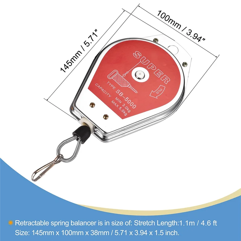ที่ยึดเครื่องมือแบบสปริงยืดหดได้ A76X พร้อมอุปกรณ์เสริม รองรับน้ำหนัก 6.6-11 ปอนด์ (3-5 กิโลกรัม) สีแดง สำหรับอุปกรณ์แขวนในสายการประกอบ