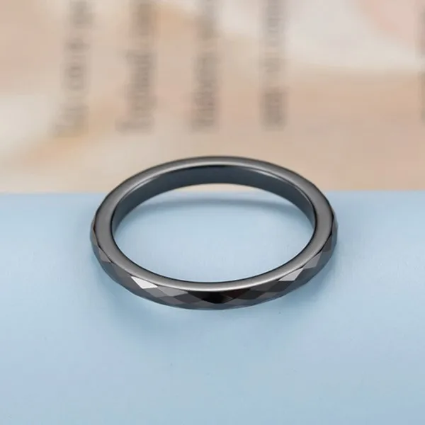 3mm Pink/Black Faceted Ceramic Ring Wedding Band for Women Girl Size 6-9