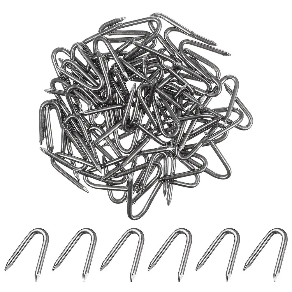 

50Pcs U Nails Iron Fence Stakes Strong Rustproof Garden Stakes for Fixing Fences Outdoor Netting Wire Fastening