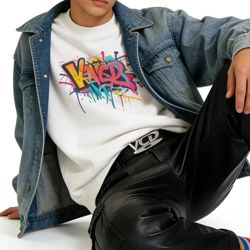 Cinto Unissex Nostálgico com Fivela de DVD - Faixa Decorativa Branca e Preta para Jeans, Perfeita para Uso Diário e Trajes de Festa