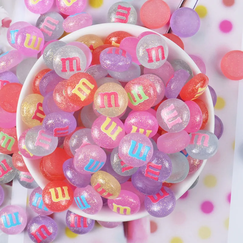 20pcs Kawaii M Beans Resin Candy Beads Flatback Cabochon Stone Applique Figurines Ornament Jewelry Making Hairwear Accessorie