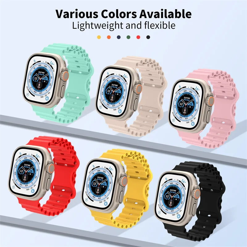 Ocean strap For Apple watch Ultra band 49mm 44mm 45mm 40mm 41mm 38-42mm silicone Sport bracelet iWatch series 8 7 6 5 4 3 se 9 2